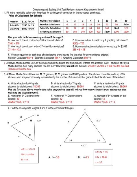 Comparing And Scaling Pearson Answer Key Doc