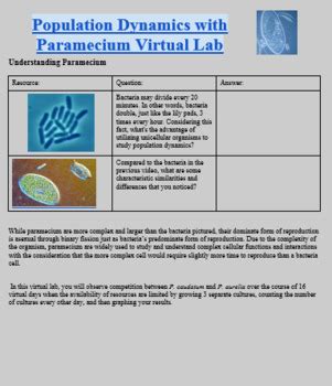 Competition And Paramecium Virtual Lab Key Answers PDF