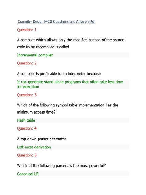 Compiler Design Objective Questions Answers Epub