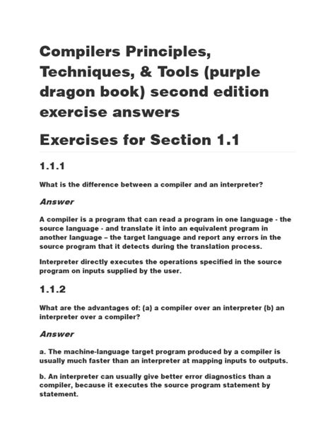 Compilers Principles Techniques And Tools Solutions To Exercises Kindle Editon