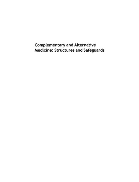 Complimentary and Alternative Medicine: Structures and Safeguards Reader