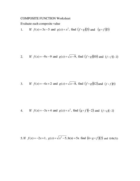 Composite Functions Worksheet Answers Doc