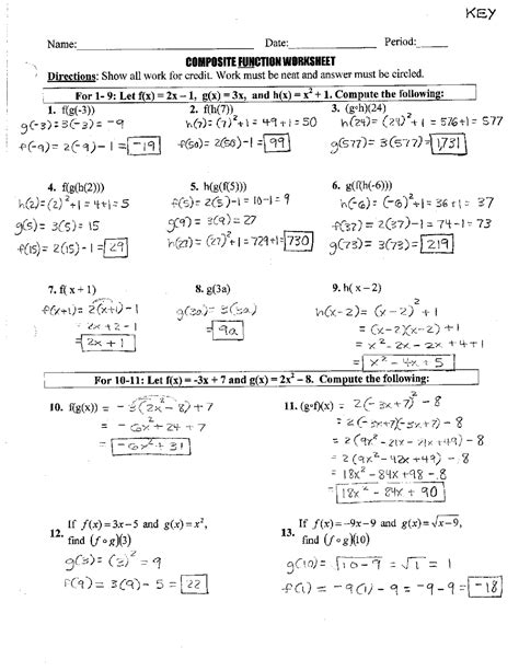 Composition Of Functions Worksheet With Answers Doc