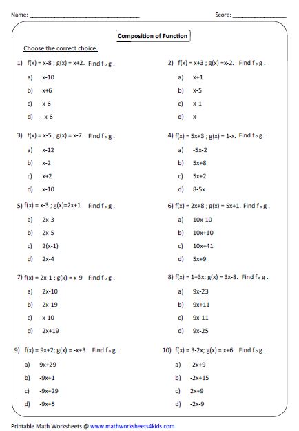 Composition of Functions Worksheet: Master the Art of Function Combinations