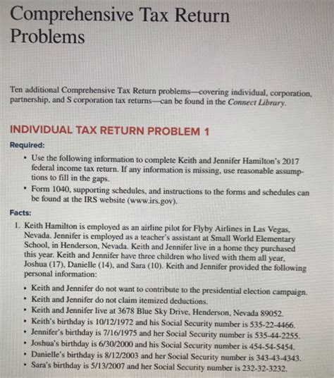 Comprehensive Tax Return Problem Solution Reader