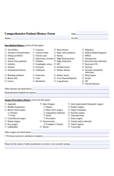 Comprehensive patient histories