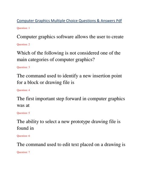 Computer Graphics Objective Type Questions And Answers Reader