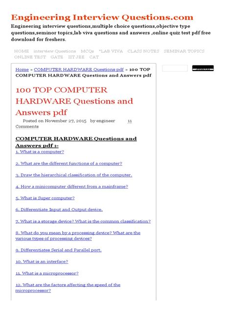 Computer Hardware Question And Answer In Doc