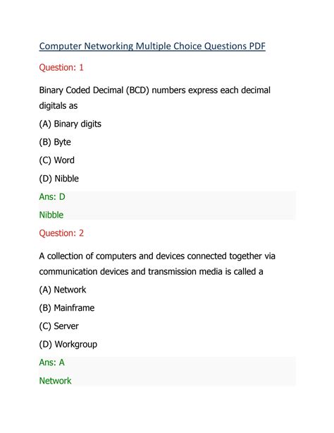 Computer Networking Multiple Choice Questions And Answers Reader