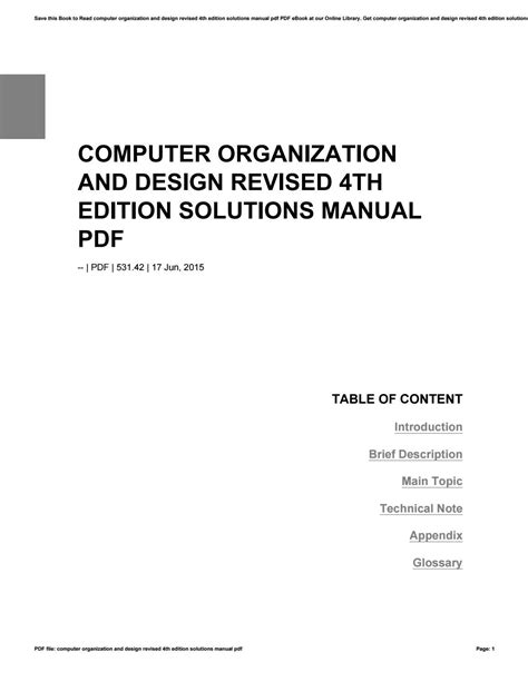 Computer Organization Revised 4th Edition Solutions Manual Epub