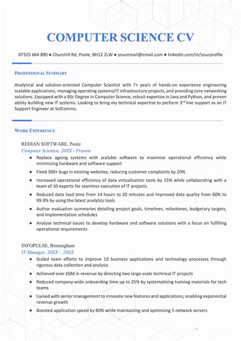Computer Science Cv Template Word