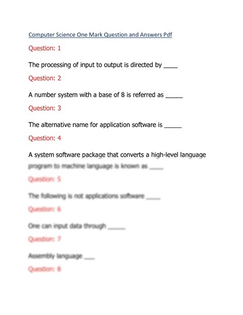 Computer Science One Mark Q and A for +2 Reader