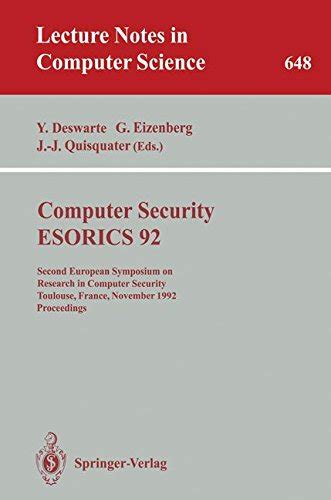 Computer Security - ESORICS 92 Second European Symposium on Research in Computer Security, Toulouse, Doc