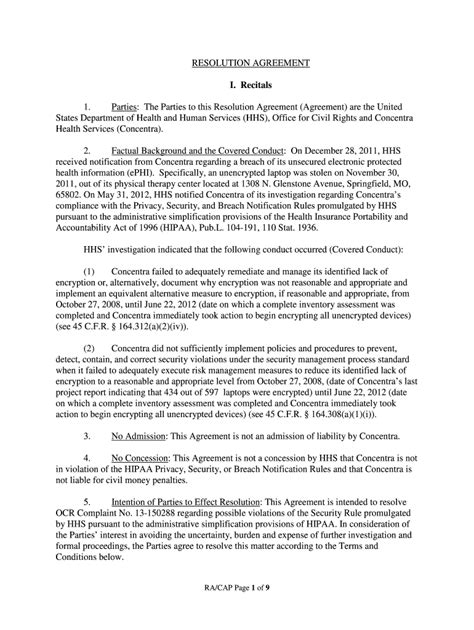 Concentra Resolution Agreement United States Department Doc