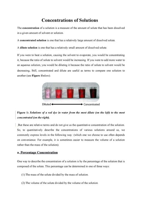 Concentration Of Solutions Section Review Doc