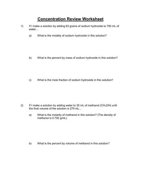 Concentration Review Worksheet Answers PDF