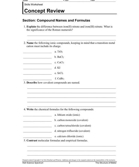 Concept Review Section Compounds And Molecules Answers Reader