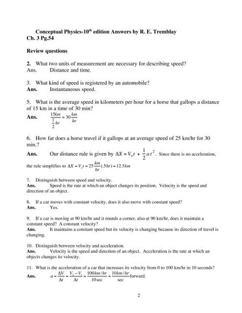 Conceptual Physics Answers Chapter 3 Doc