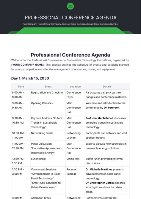 Conference Agenda Template Free