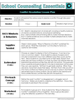 Conflict Resolution Lesson Plans High School PDF