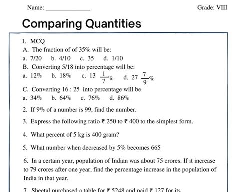 Conquer Comparing Quantities: Engaging Class 8 Worksheets Your Students Will Love!