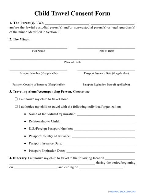 Consent To Travel With One Parent Template