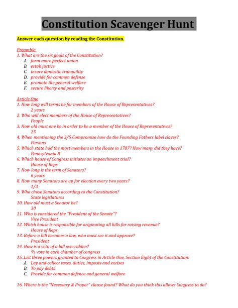 Constitution Scavenger Hunt Article 1 Answers Epub
