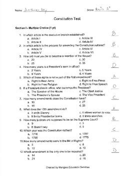 Constitution Test 7th Grade Answers Reader