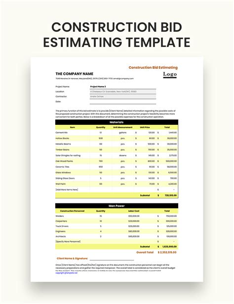 Construction Bidding Template