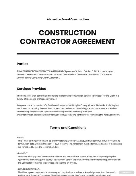 Construction Contractor Contract Template