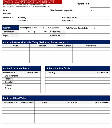 Construction Daily Report Template