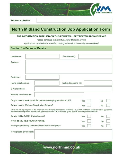 Construction Job Application Template