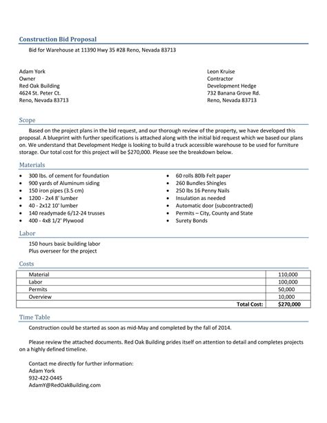 Construction Job Proposal Template