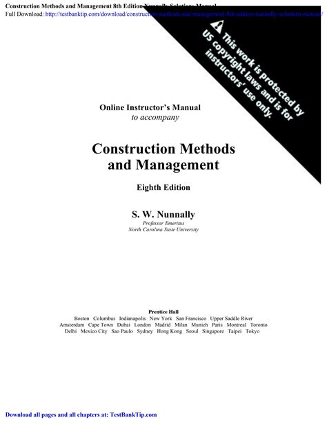 Construction Methods And Management Nunnally Solution Manual Kindle Editon