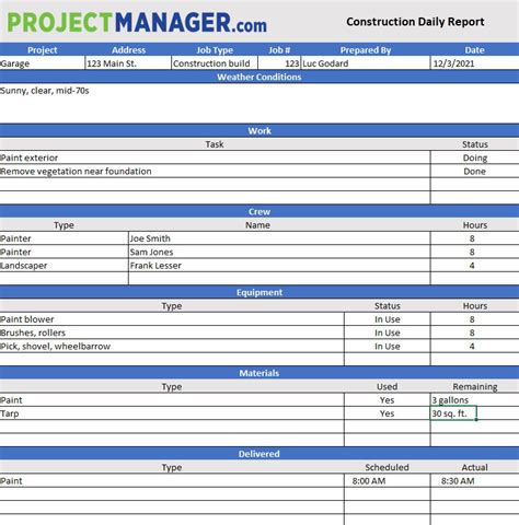Construction Project Daily Report Template