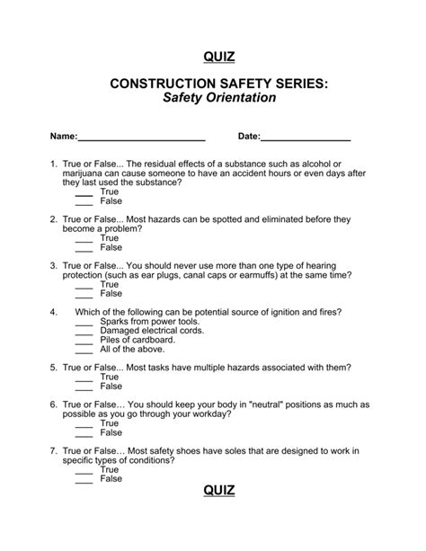 Construction Safety Quiz Questions And Answers Reader
