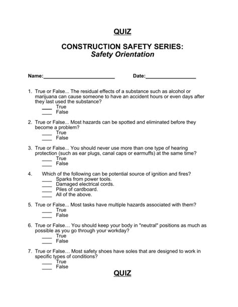 Construction Safety Quiz Questions Answers Reader