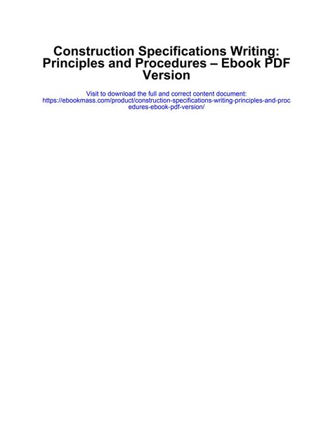 Construction Specifications Writing Principles and Procedures Reader