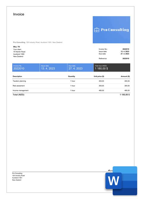 Consulting Invoice Template Word