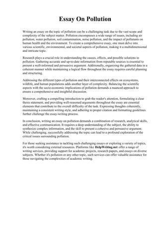 Contamination Draw Essay: Delving into the Perils of Pollution