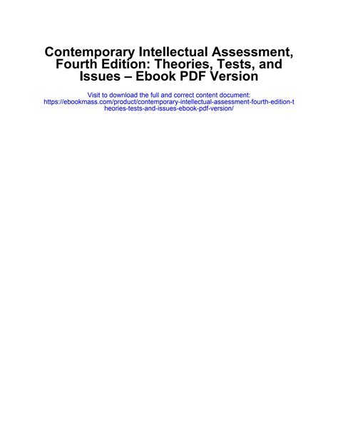 Contemporary Intellectual Assessment Fourth Edition Theories Tests and Issues Doc