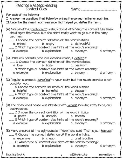 Context Clues 11 Worksheet Answers Kindle Editon