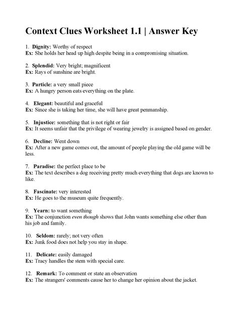 Context Clues 11 Worksheet Answers Epub