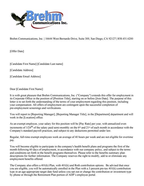 Contingent Offer Letter Template