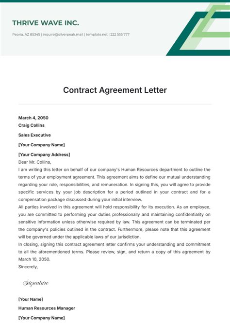 Contract Agreement Letter Template