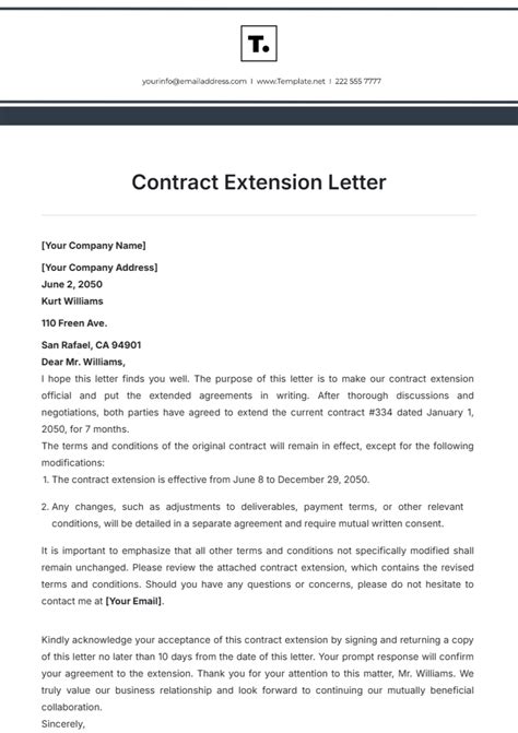 Contract Extension Letter Template