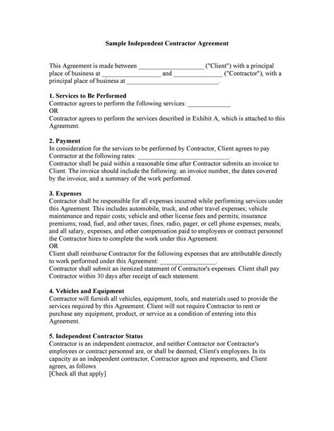 Contractor Agreement Template Free