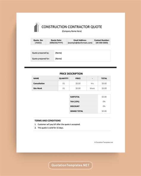 Contractor Quote Template Word
