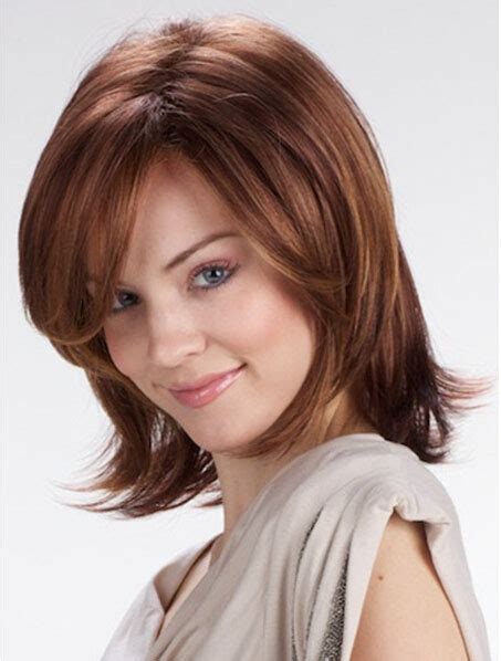 Convenient Auburn Straight Shoulder Length Lace Front Wigs