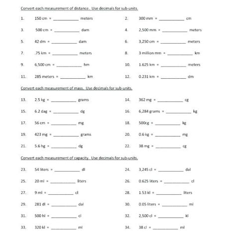 Conversion Factor Worksheet With Answers PDF